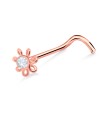 Stone Set Flower Silver Curved Nose Stud NSKB-795